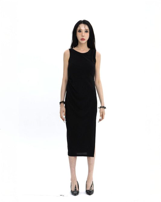 PEARL DRAPE DRESS BLACK