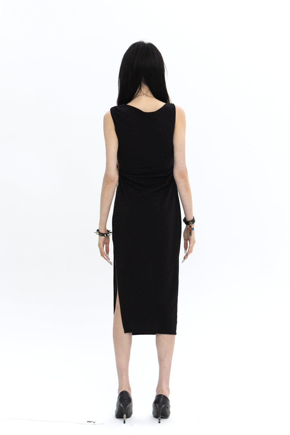 LONG PEARL DRAPE DRESS BLACK 롱 펄 드레이프 드레스 블랙