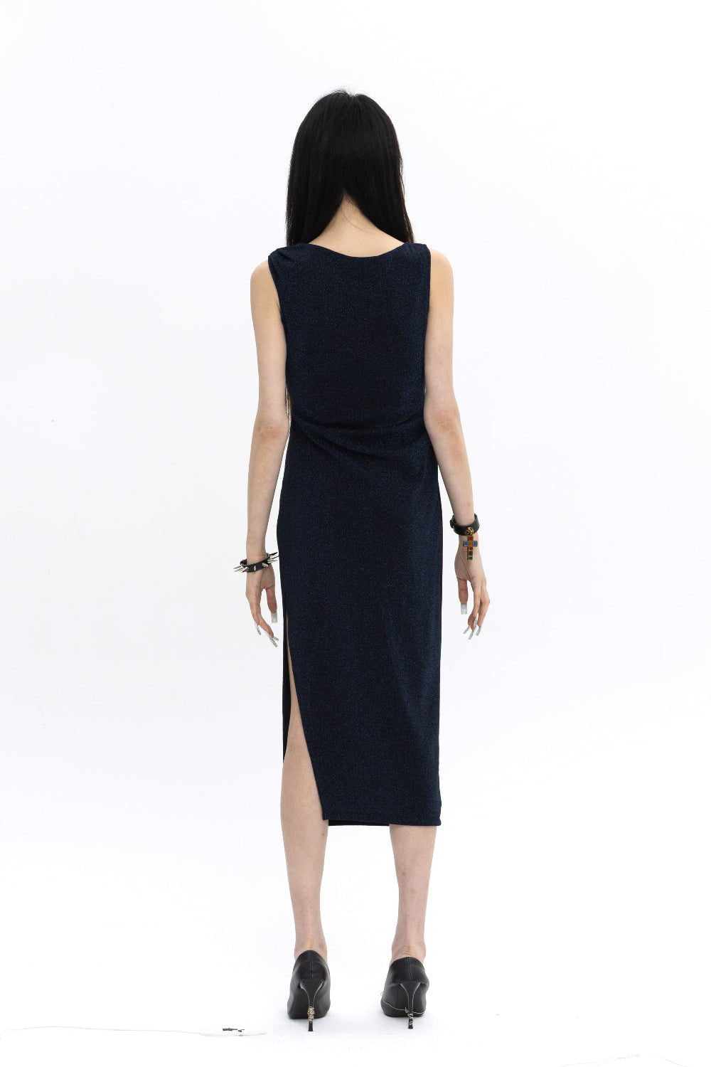 LONG PEARL DRAPE DRESS NAVY 롱 펄 드레이프 드레스 네이비