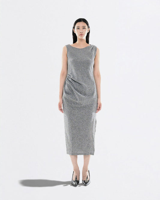 PEARL DRAPE DRESS SILVER