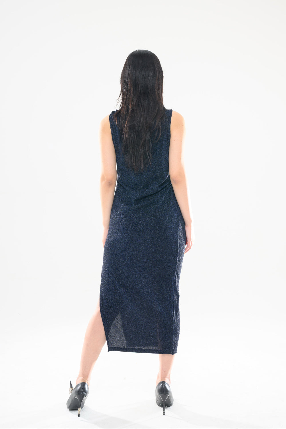 LONG PEARL DRAPE DRESS NAVY 롱 펄 드레이프 드레스 네이비