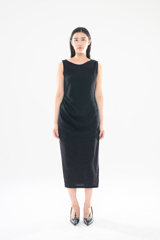 LONG PEARL DRAPE DRESS BLACK 롱 펄 드레이프 드레스 블랙