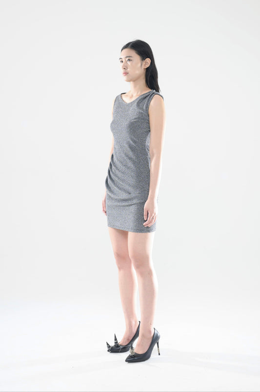 SHORT PEARL DRAPE DRESS SILVER 숏 드레이프 드레스 실버