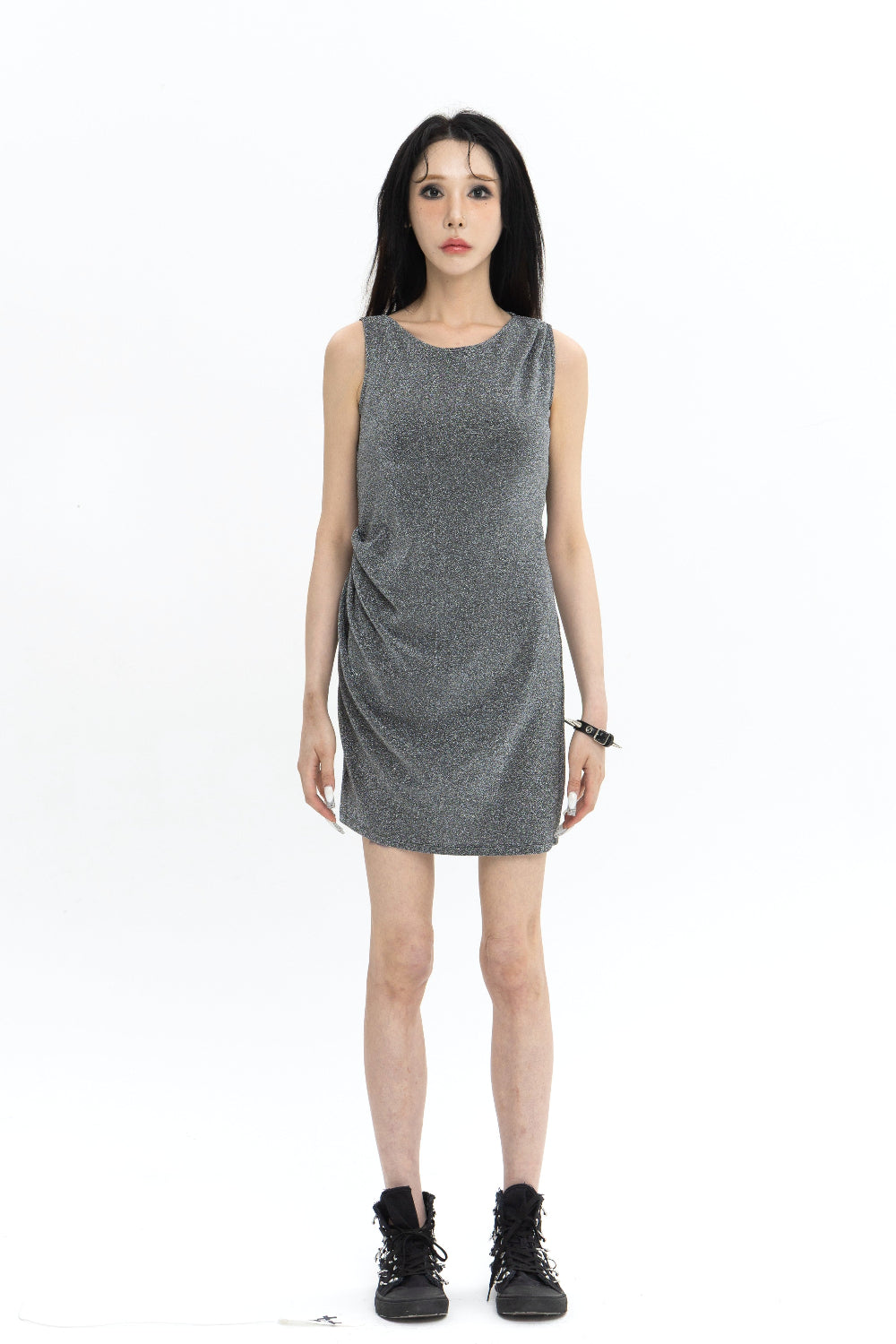 SHORT PEARL DRAPE DRESS SILVER 숏 드레이프 드레스 실버