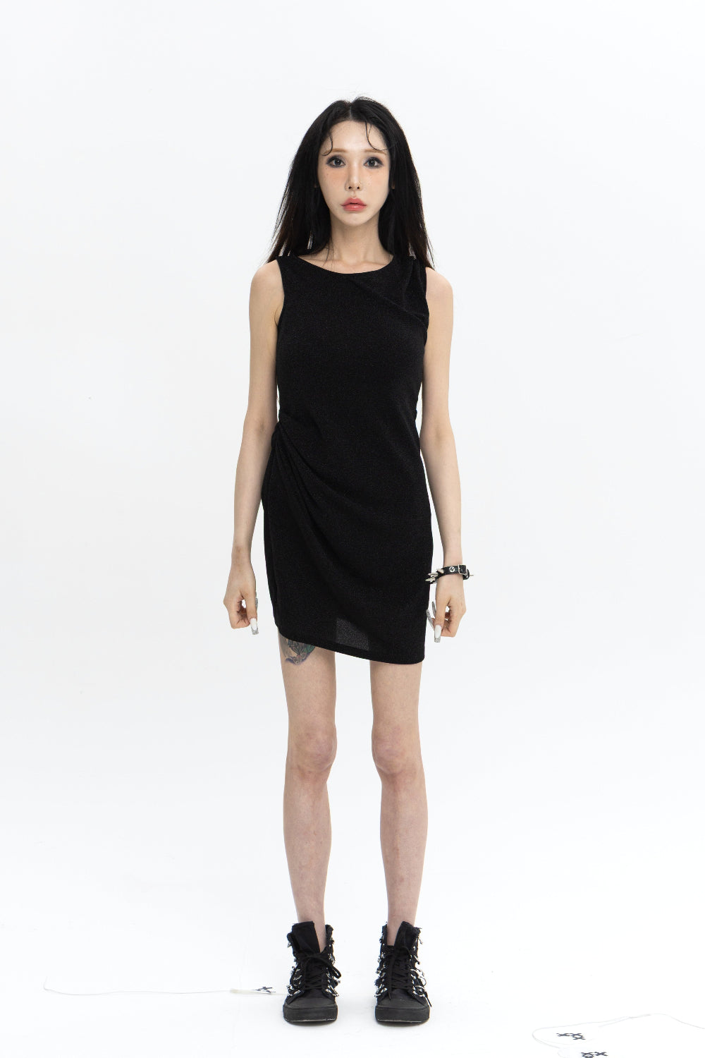 PEARL DRAPE DRESS MINI BLACK 펄 드레이프 드레스 미니 블랙