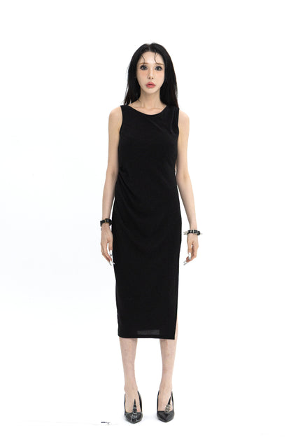 LONG PEARL DRAPE DRESS BLACK 롱 펄 드레이프 드레스 블랙