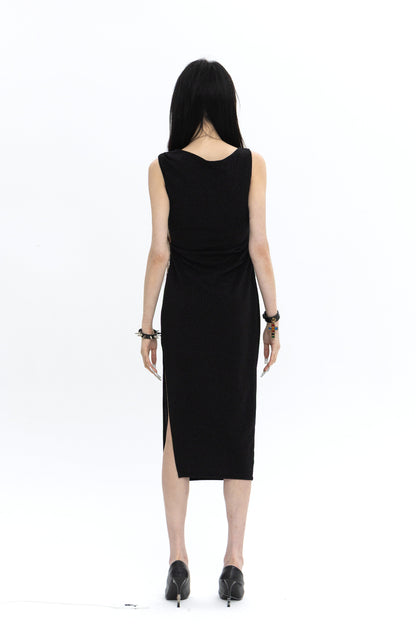 LONG PEARL DRAPE DRESS BLACK 롱 펄 드레이프 드레스 블랙
