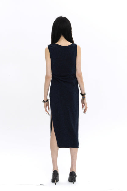 LONG PEARL DRAPE DRESS NAVY 롱 펄 드레이프 드레스 네이비