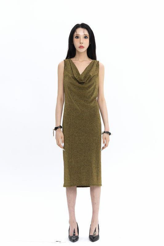 [LIMITED] V NECK PEARL DRAPE DRESS 브이넥 펄 드레이프 드레스