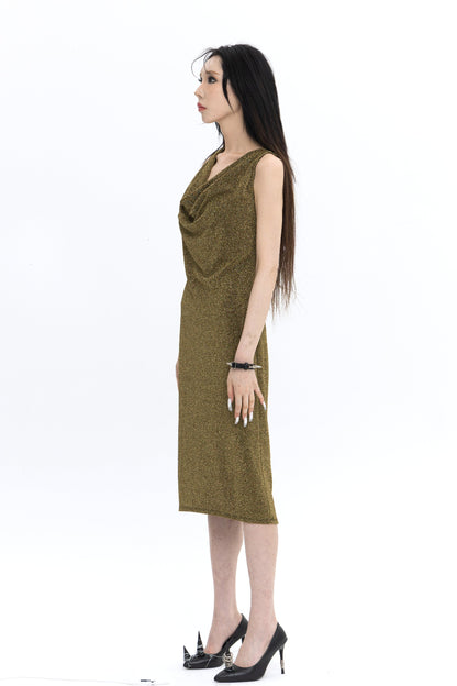[LIMITED] V NECK PEARL DRAPE DRESS 브이넥 펄 드레이프 드레스