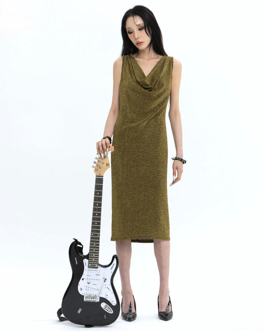 [LIMITED] V NECK PEARL DRAPE DRESS 브이넥 펄 드레이프 드레스