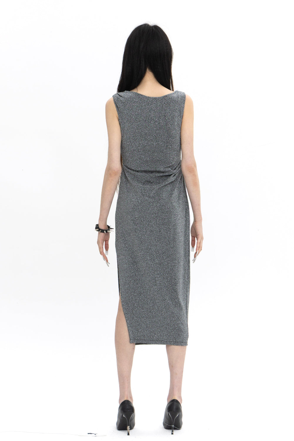 LONG PEARL DRAPE DRESS SILVER 롱 펄 드레이프 드레스 실버
