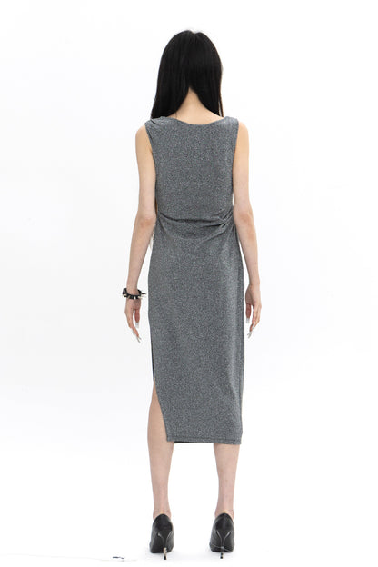 LONG PEARL DRAPE DRESS SILVER 롱 펄 드레이프 드레스 실버