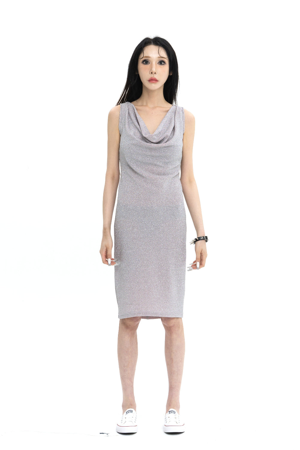 [LIMITED] V NECK PEARL DRAPE DRESS 브이넥 펄 드레이프 드레스