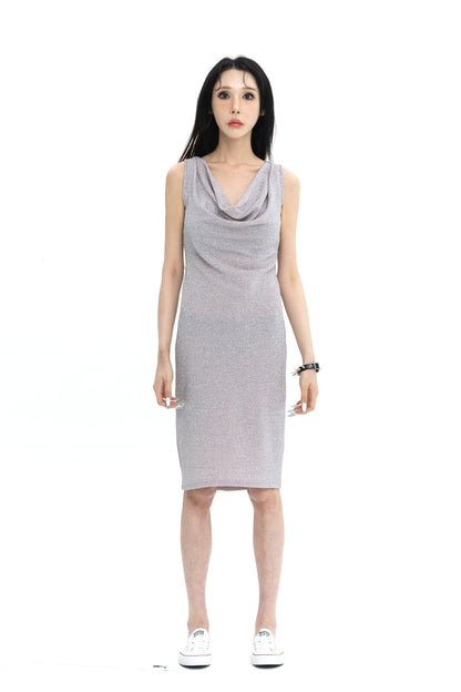 [LIMITED] V NECK PEARL DRAPE DRESS 브이넥 펄 드레이프 드레스