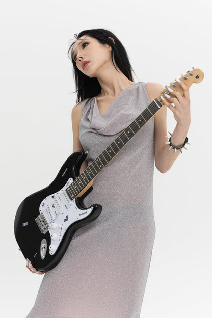 [LIMITED] V NECK PEARL DRAPE DRESS 브이넥 펄 드레이프 드레스