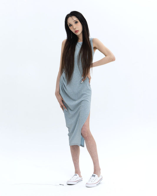 [LIMITED] LONG PEARL DRAPE DRESS SKY BLUE 롱 펄 드레이프 드레스