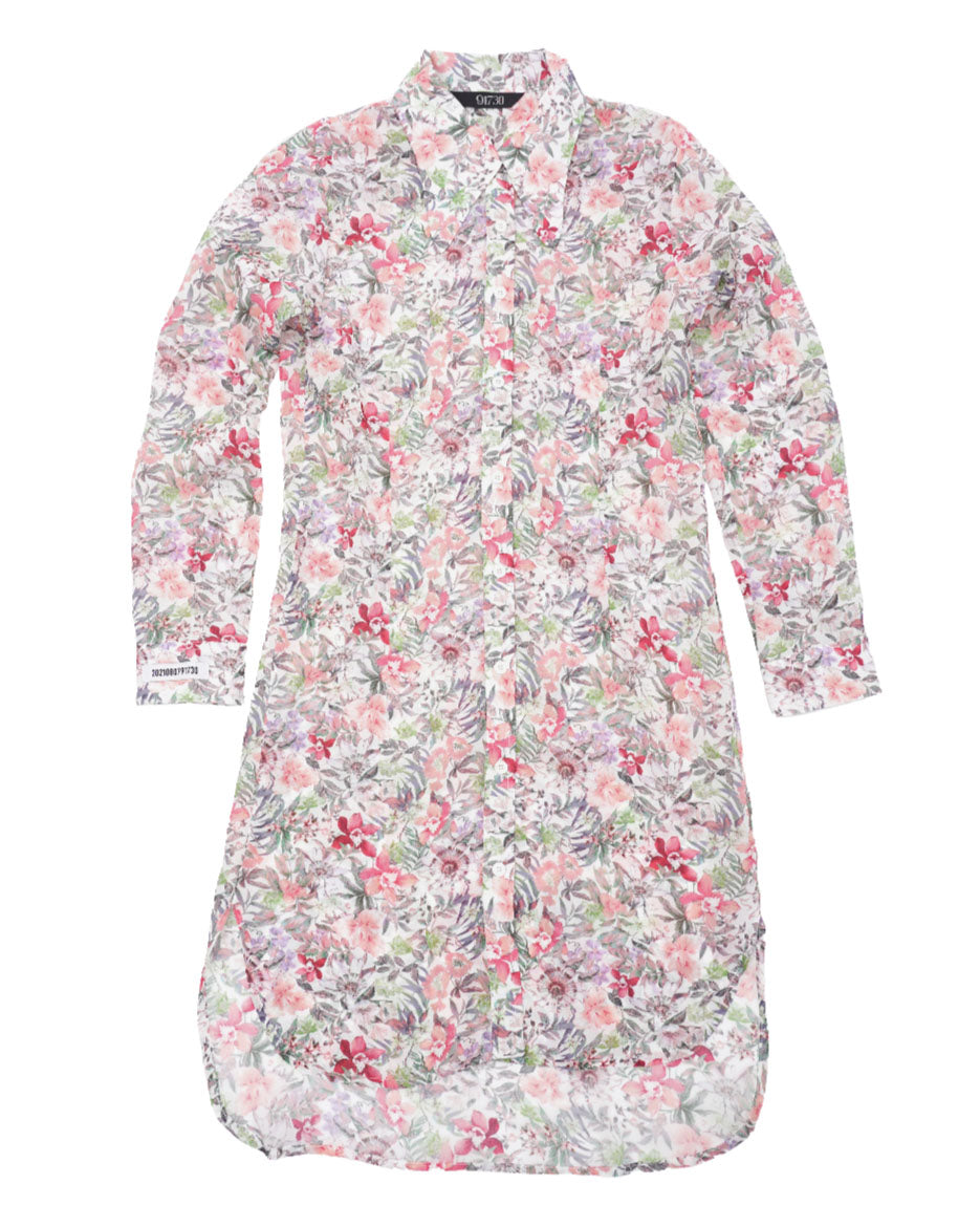 플라워 롱 쉬폰 셔츠