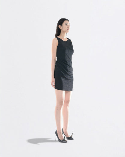 PEARL DRAPE DRESS MINI BLACK