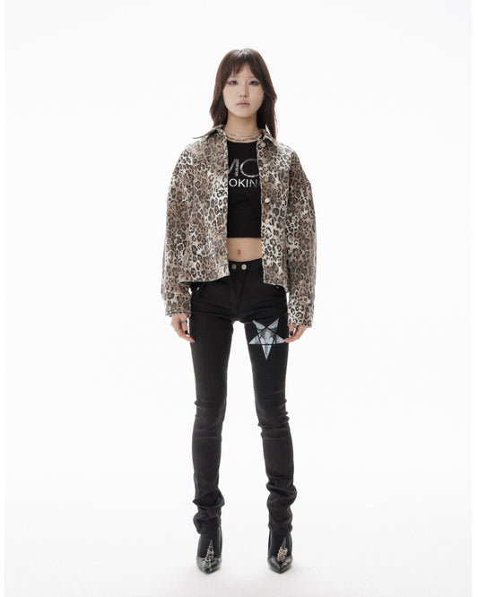 LEOPARD HOURGLASS DENIM JACKET