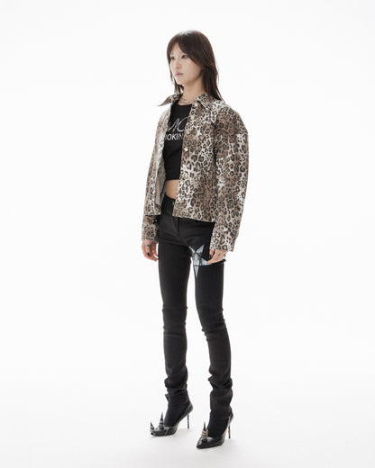 LEOPARD HOURGLASS DENIM JACKET