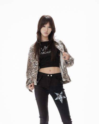 LEOPARD HOURGLASS DENIM JACKET