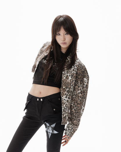 LEOPARD HOURGLASS DENIM JACKET