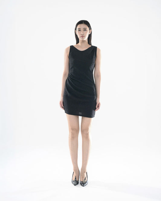 PEARL DRAPE DRESS MINI BLACK