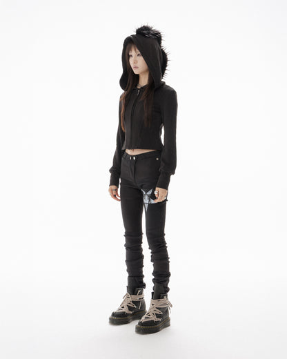 MOHAWK CROP ZIP UP HOODIE