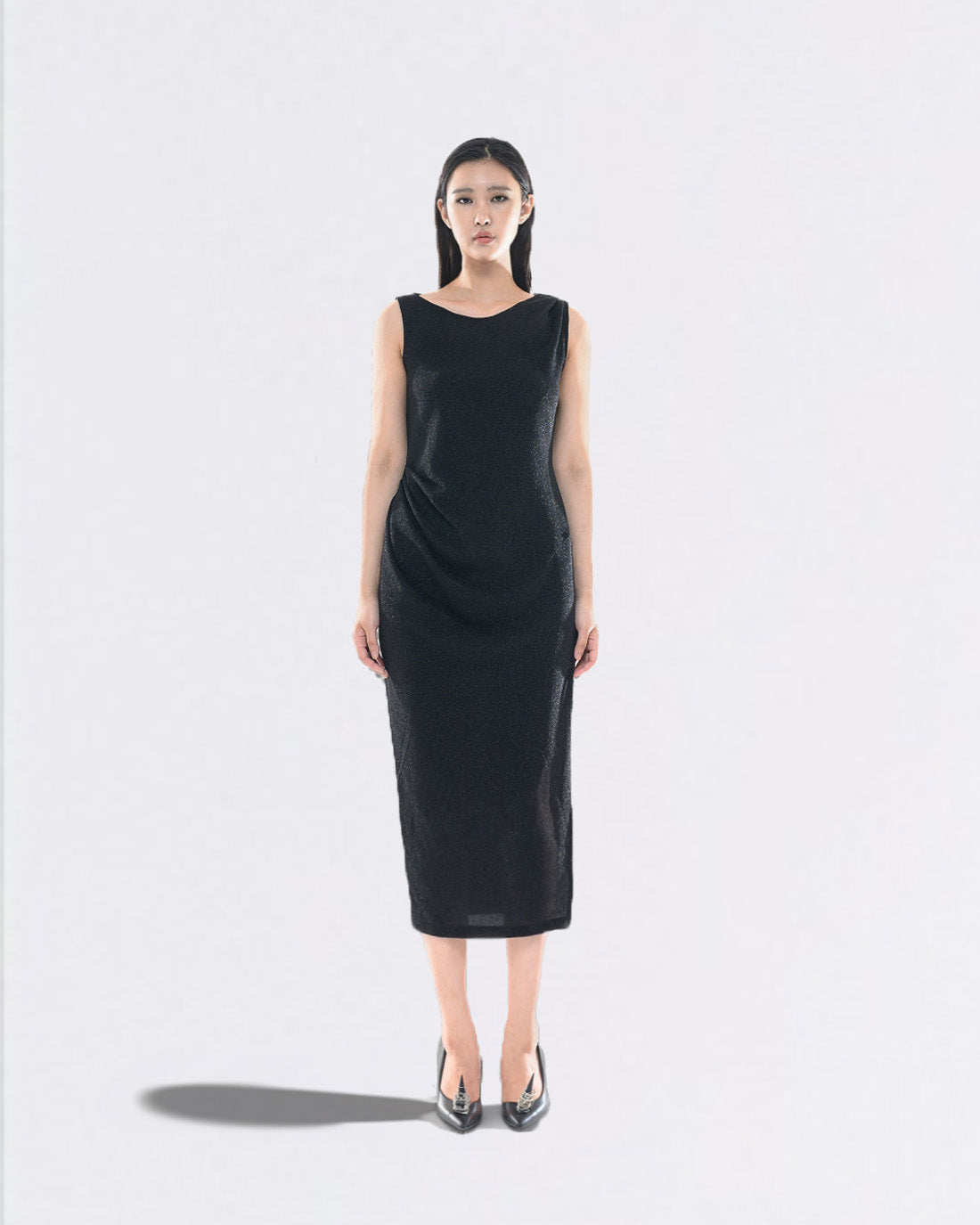 PEARL DRAPE DRESS BLACK