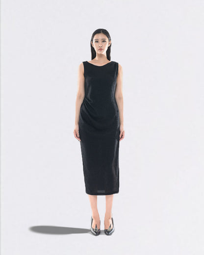 PEARL DRAPE DRESS BLACK