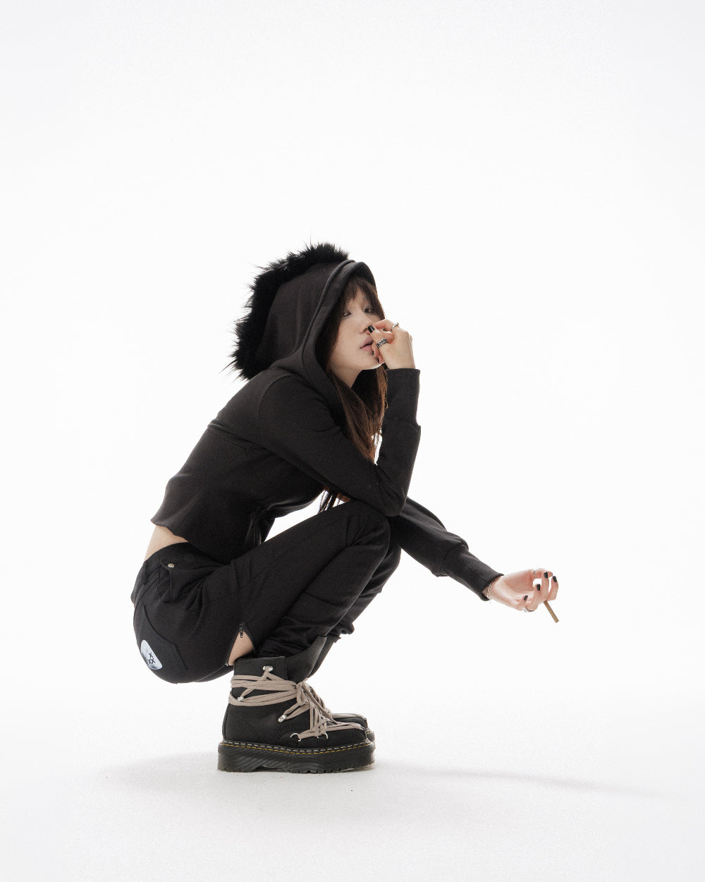 MOHAWK CROP ZIP UP HOODIE