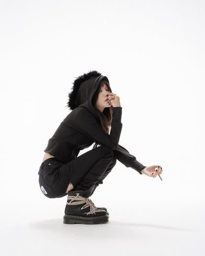 MOHAWK CROP ZIP UP HOODIE