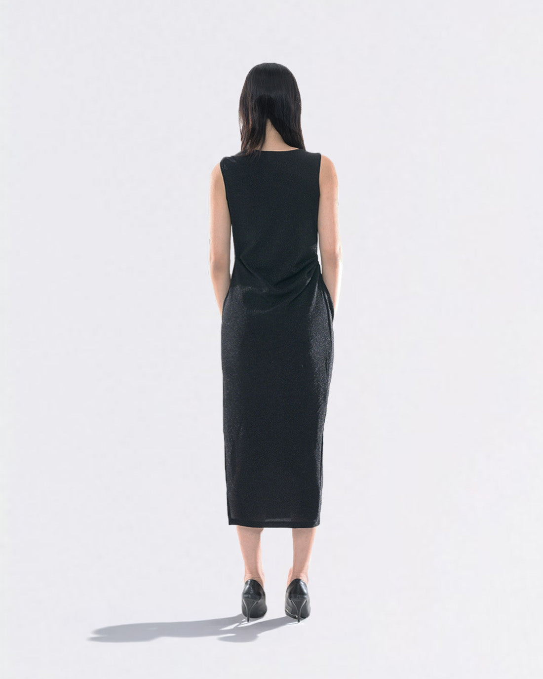PEARL DRAPE DRESS BLACK