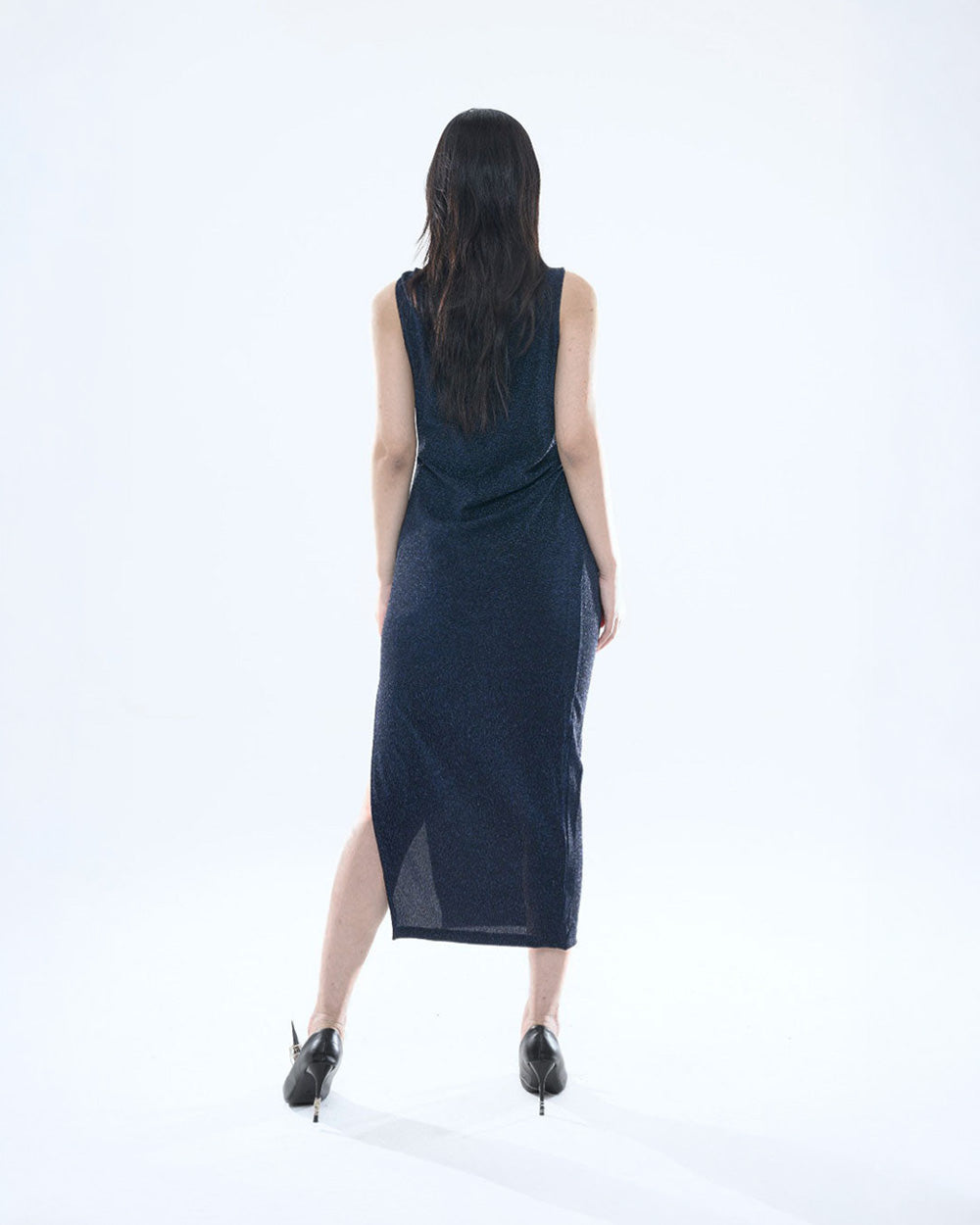 PEARL DRAPE DRESS NAVY