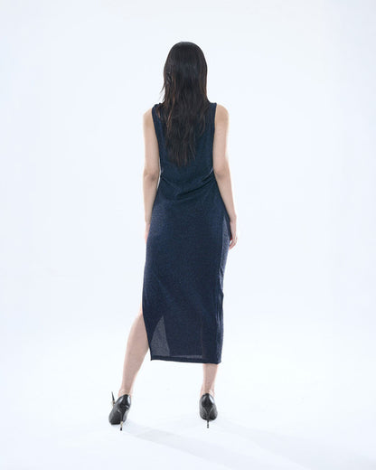 PEARL DRAPE DRESS NAVY