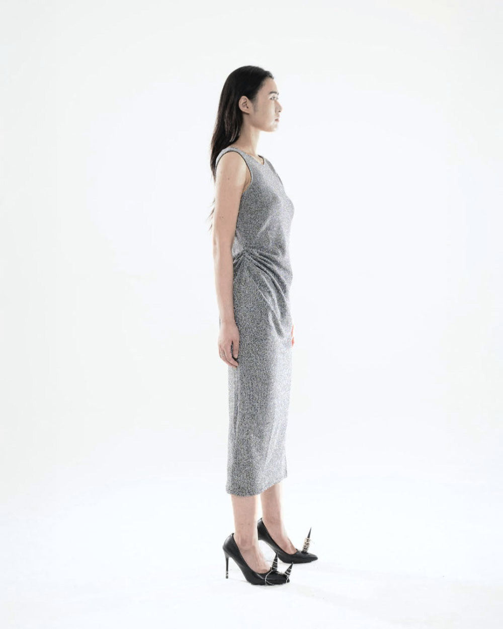 PEARL DRAPE DRESS SILVER