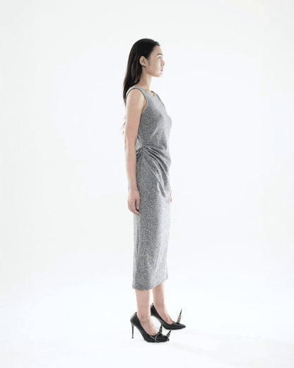 PEARL DRAPE DRESS SILVER