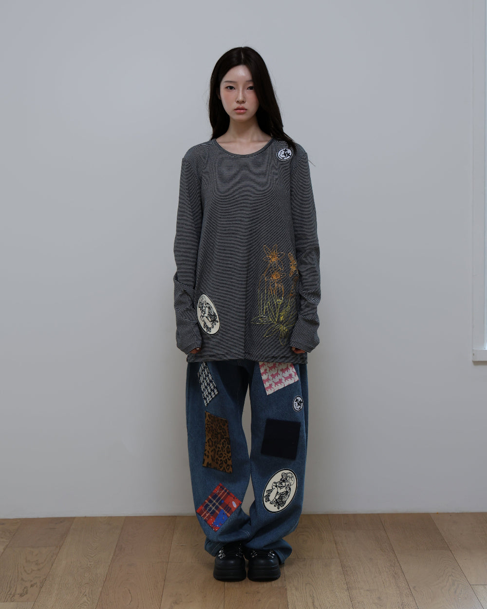 91730 EMBROIDERY LONG SLEEVE T-SHIRT 91730 자수 롱 슬리브 티셔츠