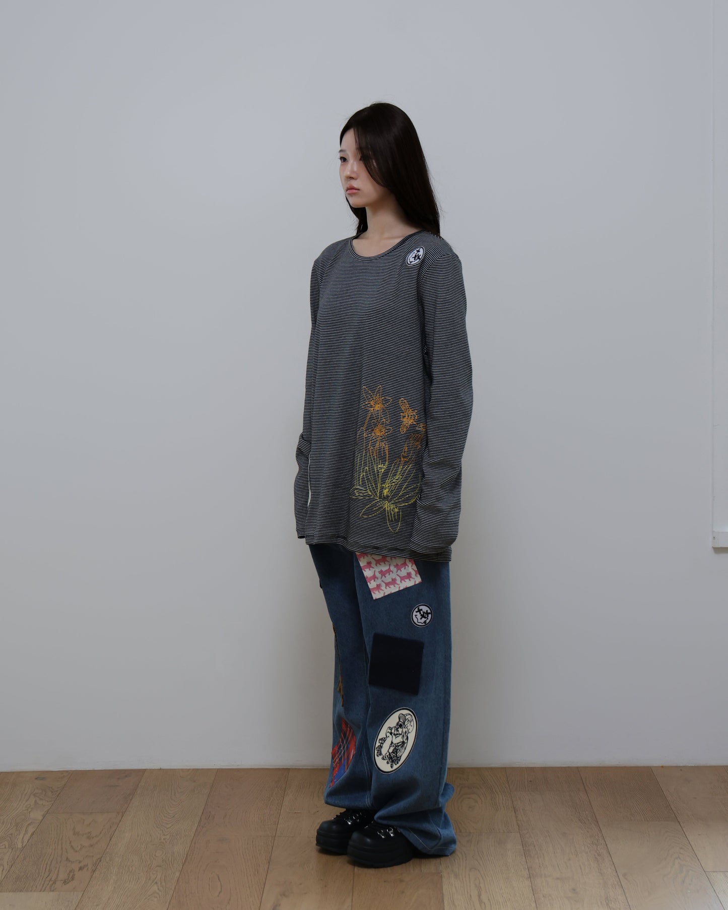 91730 EMBROIDERY LONG SLEEVE T-SHIRT 91730 자수 롱 슬리브 티셔츠
