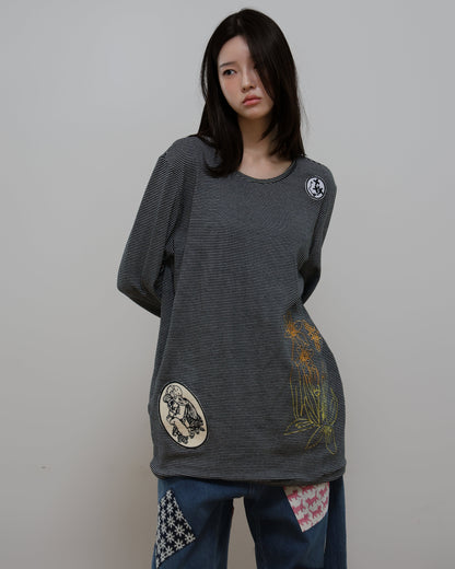 91730 EMBROIDERY LONG SLEEVE T-SHIRT 91730 자수 롱 슬리브 티셔츠