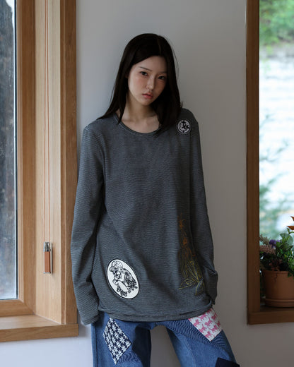 91730 EMBROIDERY LONG SLEEVE T-SHIRT 91730 자수 롱 슬리브 티셔츠