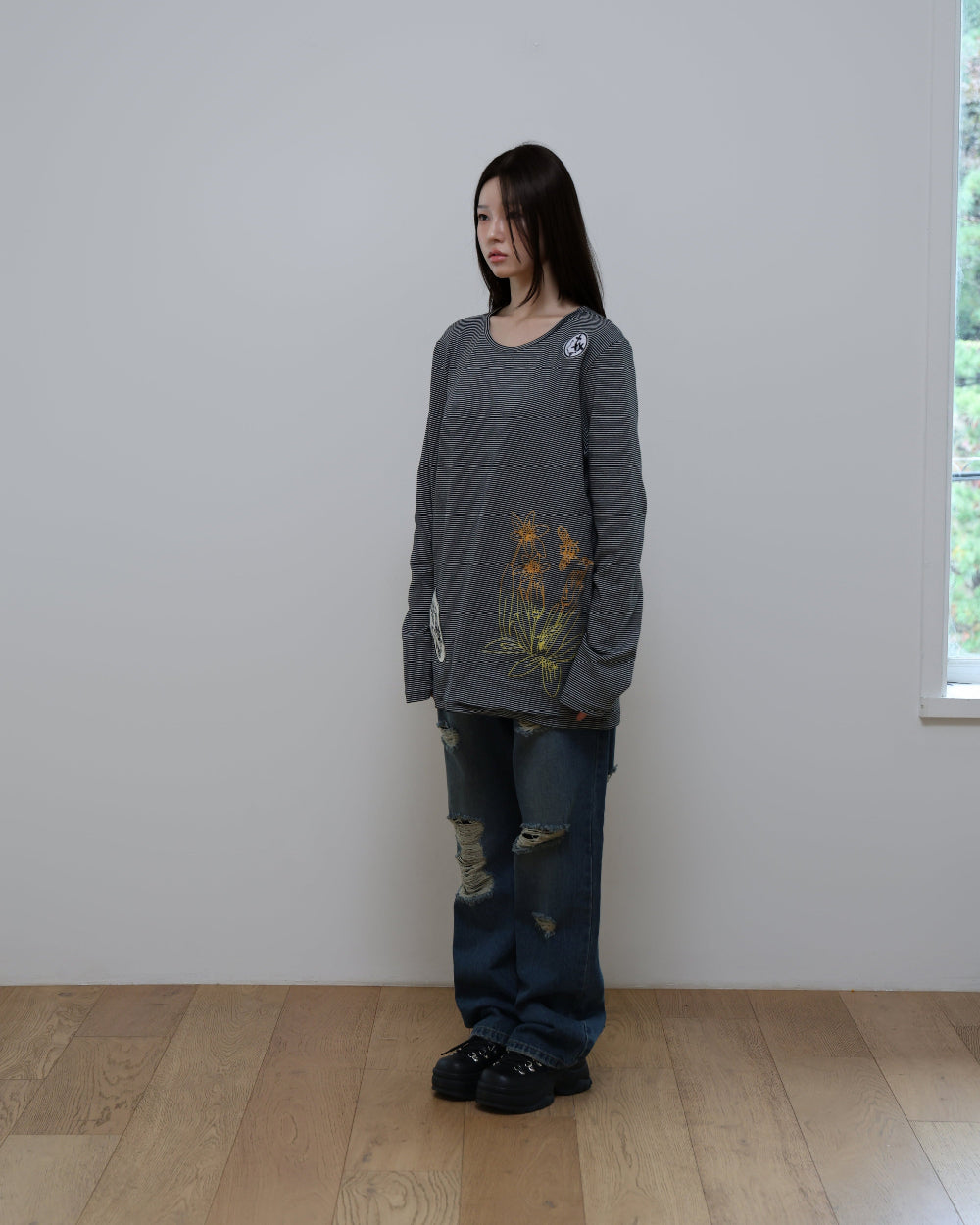 91730 EMBROIDERY LONG SLEEVE T-SHIRT 91730 자수 롱 슬리브 티셔츠
