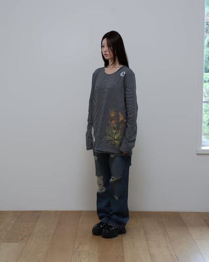 91730 EMBROIDERY LONG SLEEVE T-SHIRT 91730 자수 롱 슬리브 티셔츠
