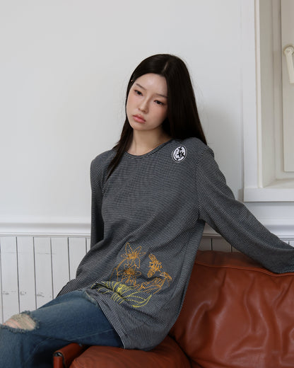 91730 EMBROIDERY LONG SLEEVE T-SHIRT 91730 자수 롱 슬리브 티셔츠