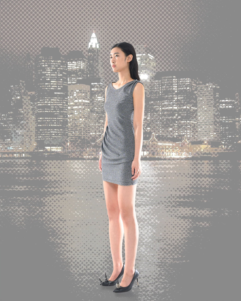 펄 드레이프 드레스 미니 실버