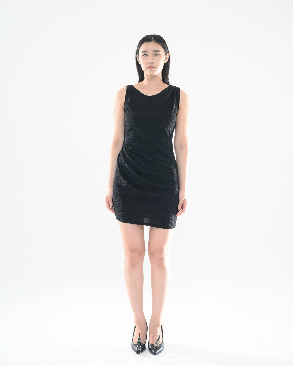 펄 드레이프 드레스 미니 블랙