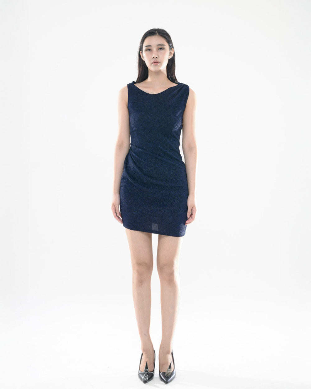 PEARL DRAPE DRESS MINI NAVY