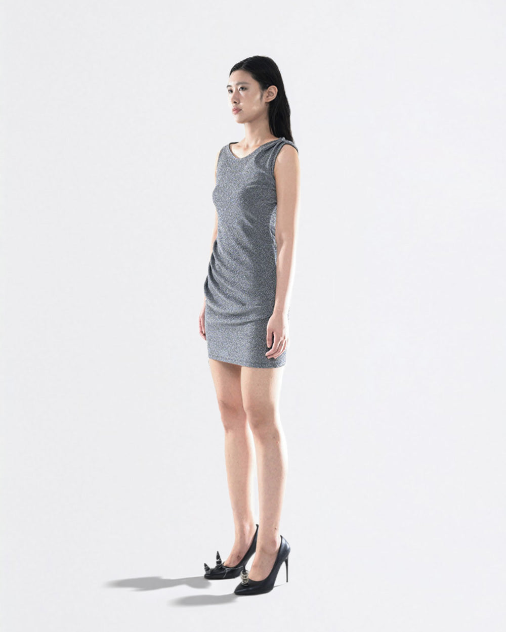 PEARL DRAPE DRESS MINI SILVER