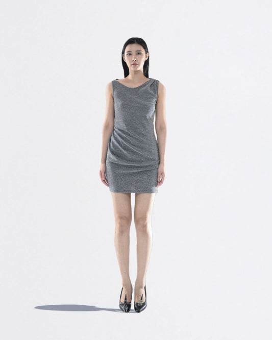 PEARL DRAPE DRESS MINI SILVER